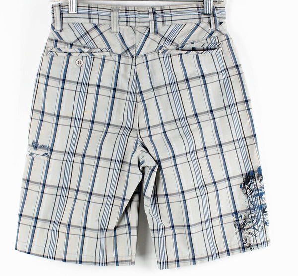 Micros Sz 14 x 9 Gray Blue Plaid Poly Blend Shorts