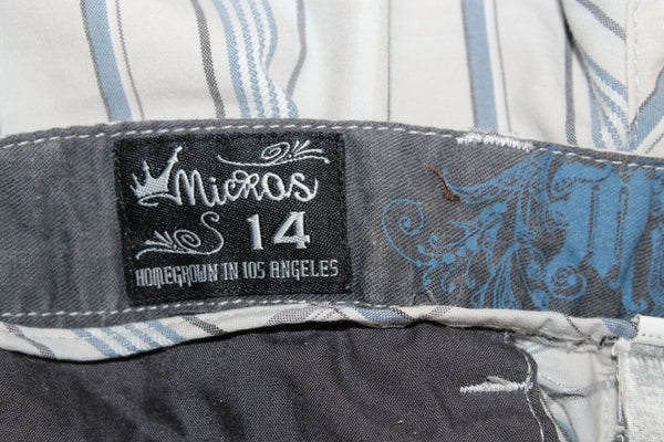 Micros Sz 14 x 9 Gray Blue Plaid Poly Blend Shorts