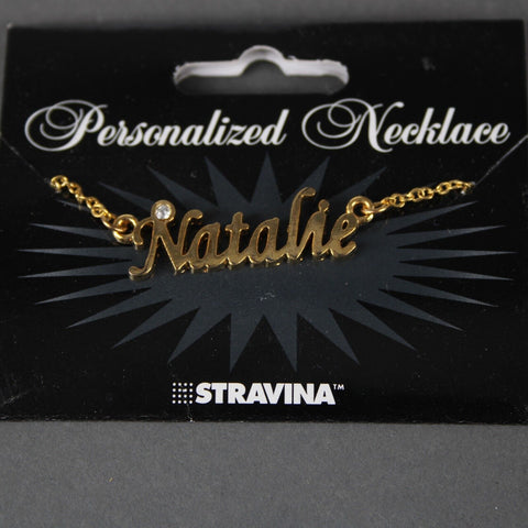 NATALIE Name NEW Goldtone Rhinestone Accent 14.5" w 4.5" Multi Ring Ext Necklace