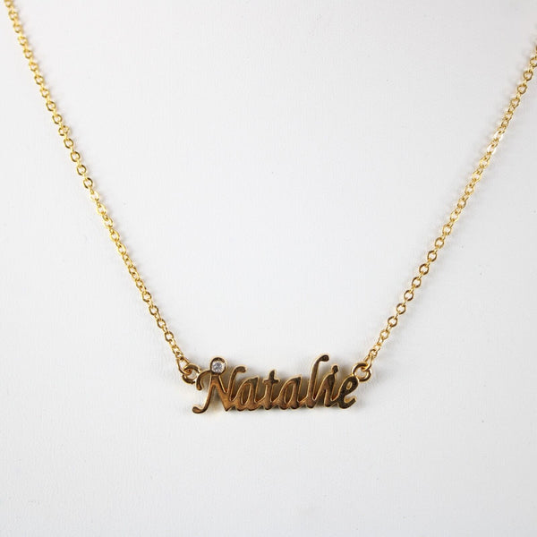 NATALIE Name NEW Goldtone Rhinestone Accent 14.5" w 4.5" Multi Ring Ext Necklace
