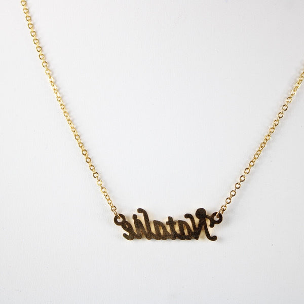 NATALIE Name NEW Goldtone Rhinestone Accent 14.5" w 4.5" Multi Ring Ext Necklace