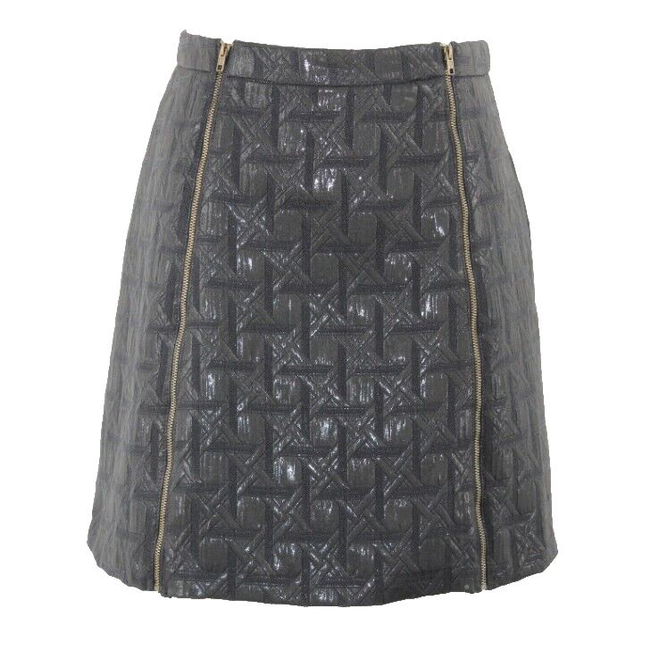 Xhilaration Sz M Black Double Brass Zip Front Cotton Metallic Blend Skirt