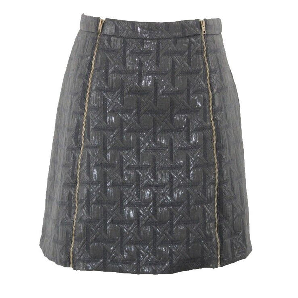 Xhilaration Sz M Black Double Brass Zip Front Cotton Metallic Blend Skirt