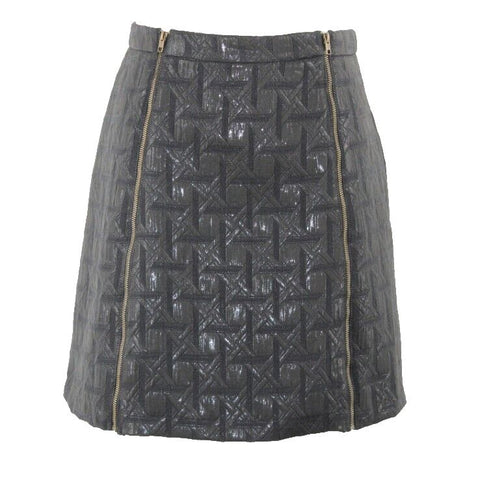 Xhilaration Sz M Black Double Brass Zip Front Cotton Metallic Blend Skirt
