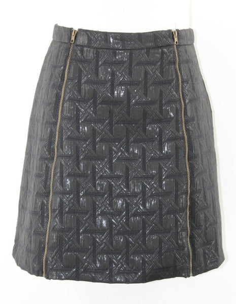Xhilaration Sz M Black Double Brass Zip Front Cotton Metallic Blend Skirt