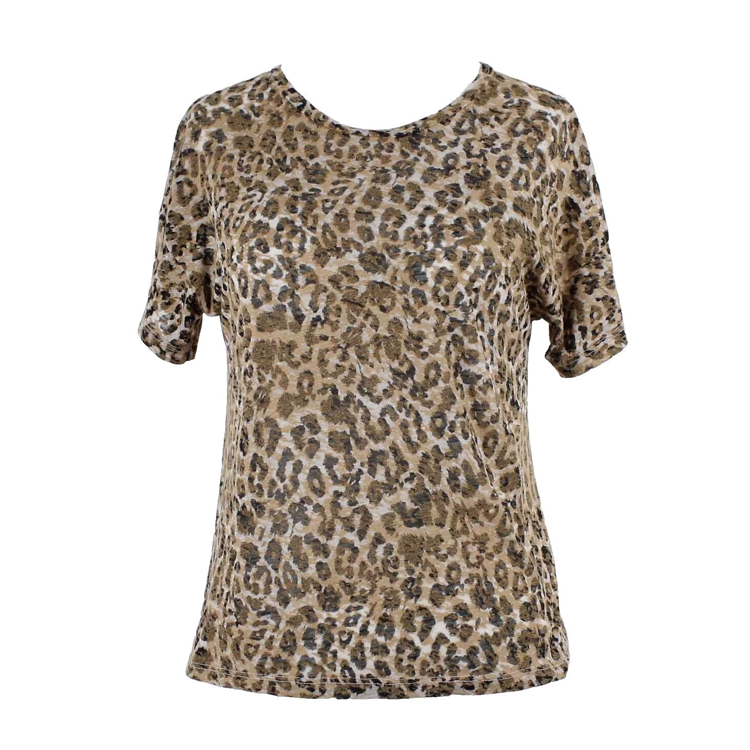 LNA NEW $95 Sz XS Brown Leopard Burnout Boxy Crew 100% Cotton Knit Top
