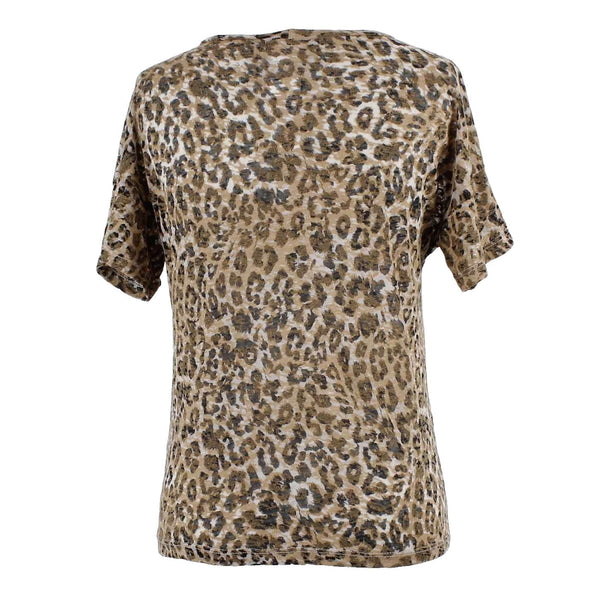 LNA NEW $95 Sz XS Brown Leopard Burnout Boxy Crew 100% Cotton Knit Top