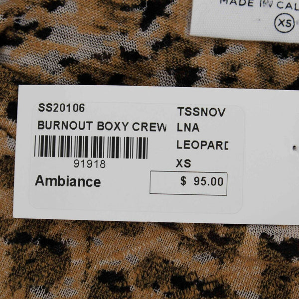 LNA NEW $95 Sz XS Brown Leopard Burnout Boxy Crew 100% Cotton Knit Top