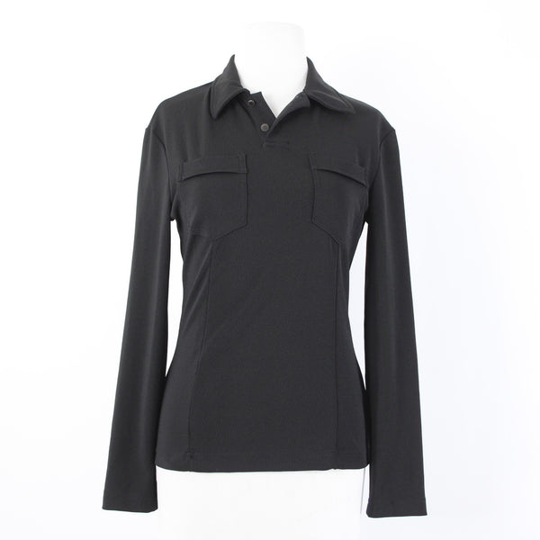 Versace Jeans Couture Top Sz S Black Collared Pockets Stretch Poly Elastane Top