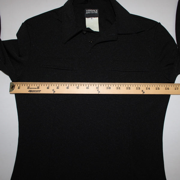Versace Jeans Couture Top Sz S Black Collared Pockets Stretch Poly Elastane Top