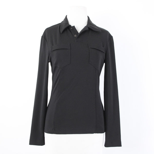 Versace Jeans Couture Top Sz S Black Collared Pockets Stretch Poly Elastane Top