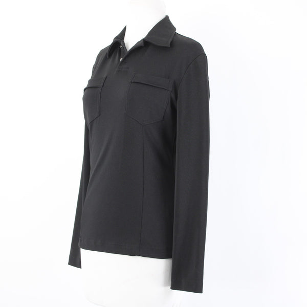 Versace Jeans Couture Top Sz S Black Collared Pockets Stretch Poly Elastane Top