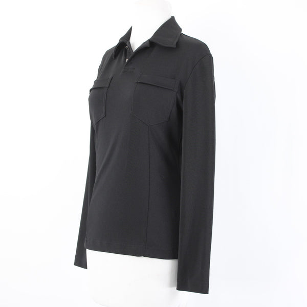 Versace Jeans Couture Top Sz S Black Collared Pockets Stretch Poly Elastane Top