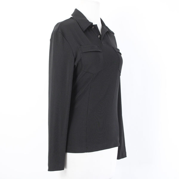 Versace Jeans Couture Top Sz S Black Collared Pockets Stretch Poly Elastane Top