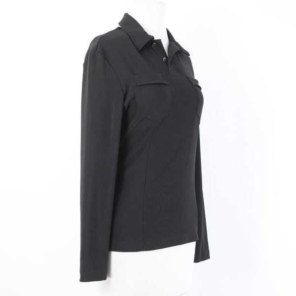 Versace Jeans Couture Top Sz S Black Collared Pockets Stretch Poly Elastane Top