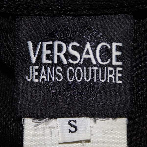 Versace Jeans Couture Top Sz S Black Collared Pockets Stretch Poly Elastane Top