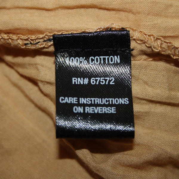 Punch Sz S Tan Asymmetrical Short Sleeve Pull Over Buttons 100% Cotton Dress