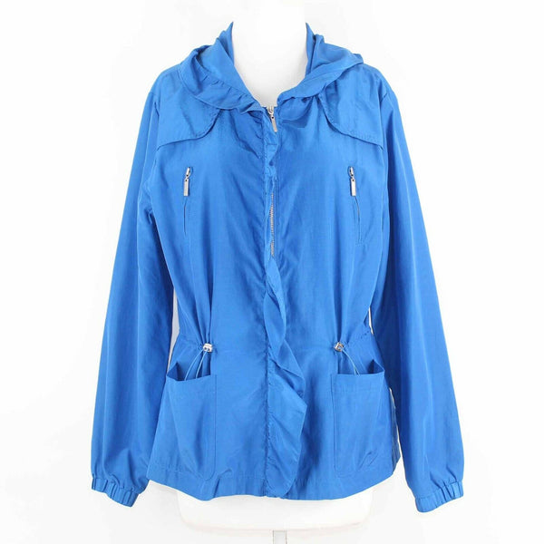 Erin London Sz L Blue Lined Hooded Elastic Pulls Zips Cotton Poly Jacket