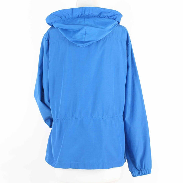 Erin London Sz L Blue Lined Hooded Elastic Pulls Zips Cotton Poly Jacket