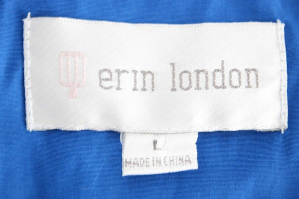 Erin London Sz L Blue Lined Hooded Elastic Pulls Zips Cotton Poly Jacket