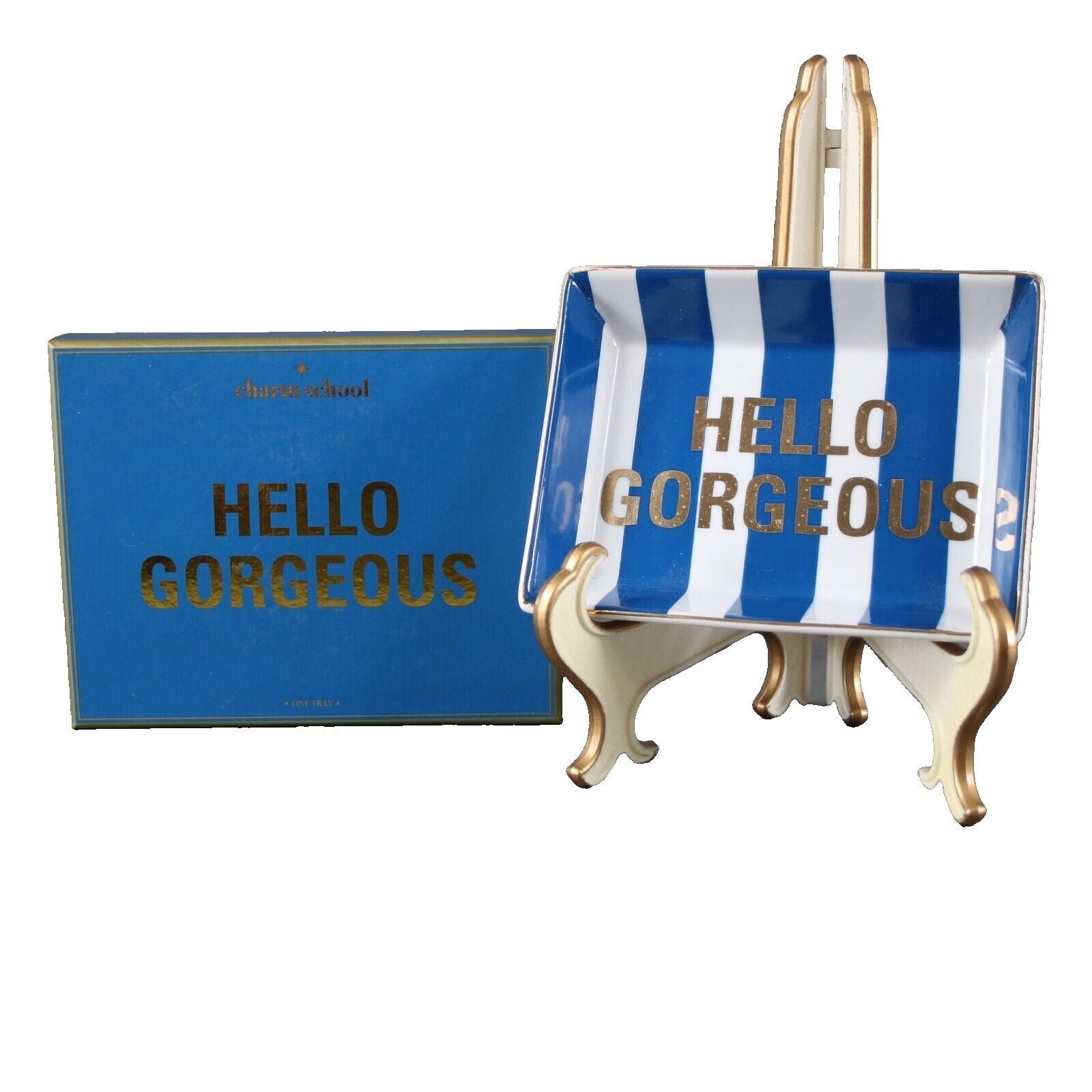 Rosanna Navy Blue White Hello Gorgeous 5.25 x 4.25 Vanity Tray