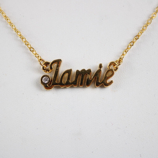JAMIE NEW Name Goldtone Rhinestone Accent 14.5" W 4.5" Multi Ring Ext Necklace