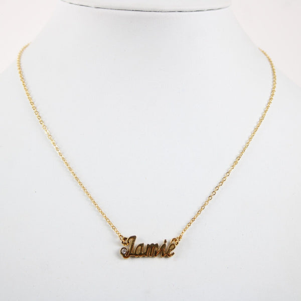 JAMIE NEW Name Goldtone Rhinestone Accent 14.5" W 4.5" Multi Ring Ext Necklace