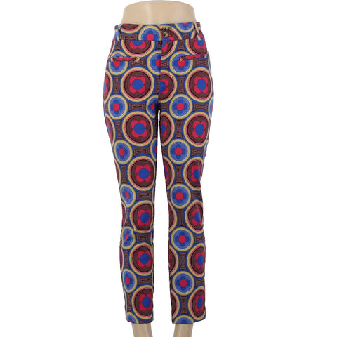 Anthropologie Essential Slim Sz 6 Pink Blue Multi Pockets Mod Cotton Blend Pant