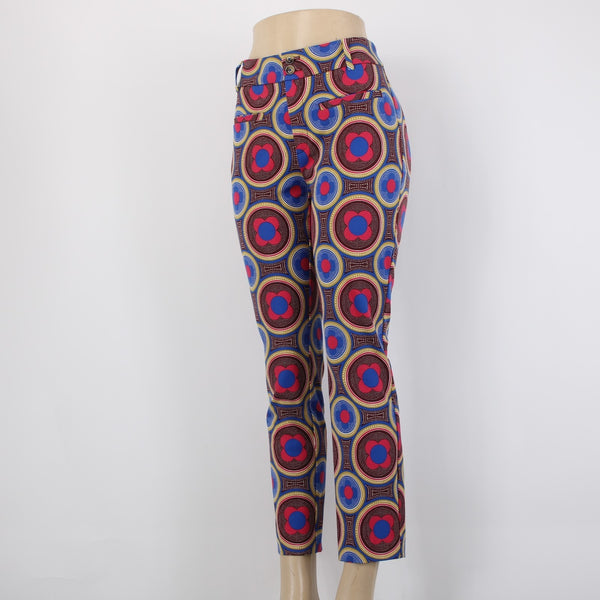 Anthropologie Essential Slim Sz 6 Pink Blue Multi Pockets Mod Cotton Blend Pant