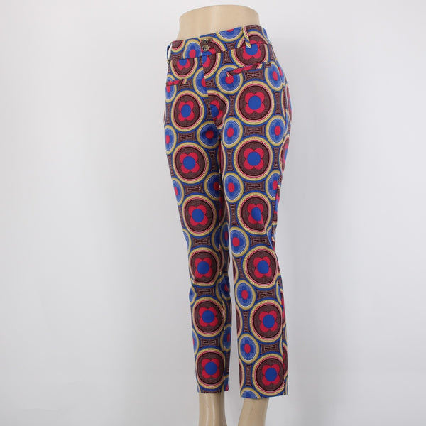 Anthropologie Essential Slim Sz 6 Pink Blue Multi Pockets Mod Cotton Blend Pant