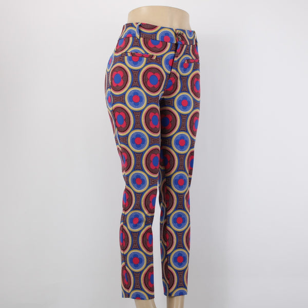 Anthropologie Essential Slim Sz 6 Pink Blue Multi Pockets Mod Cotton Blend Pant