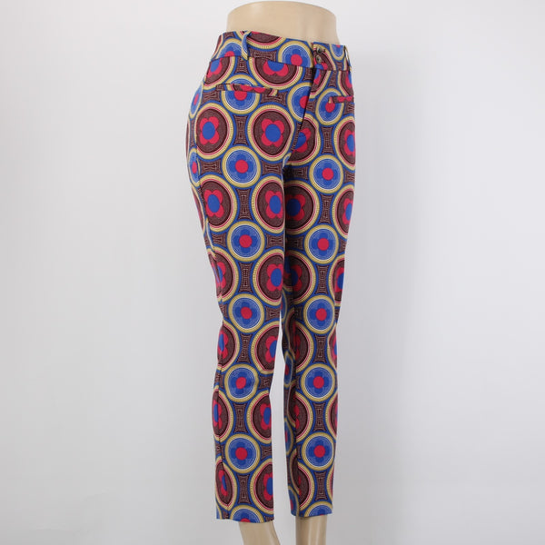 Anthropologie Essential Slim Sz 6 Pink Blue Multi Pockets Mod Cotton Blend Pant