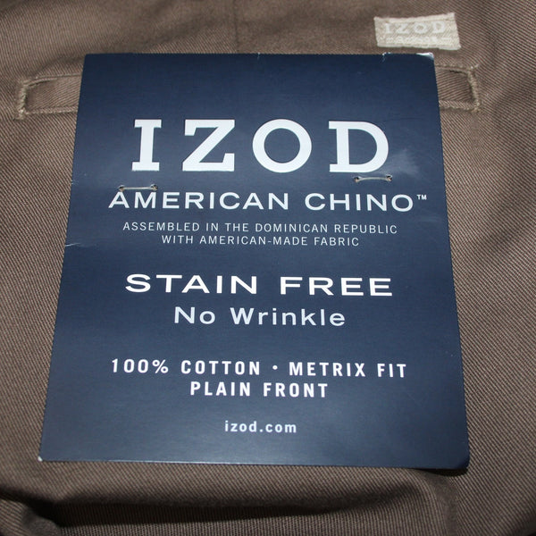 Izod Pant NEW $42 Metrix Fit Sz 36W x 30L Brown American Chino 100% Cotton Pant