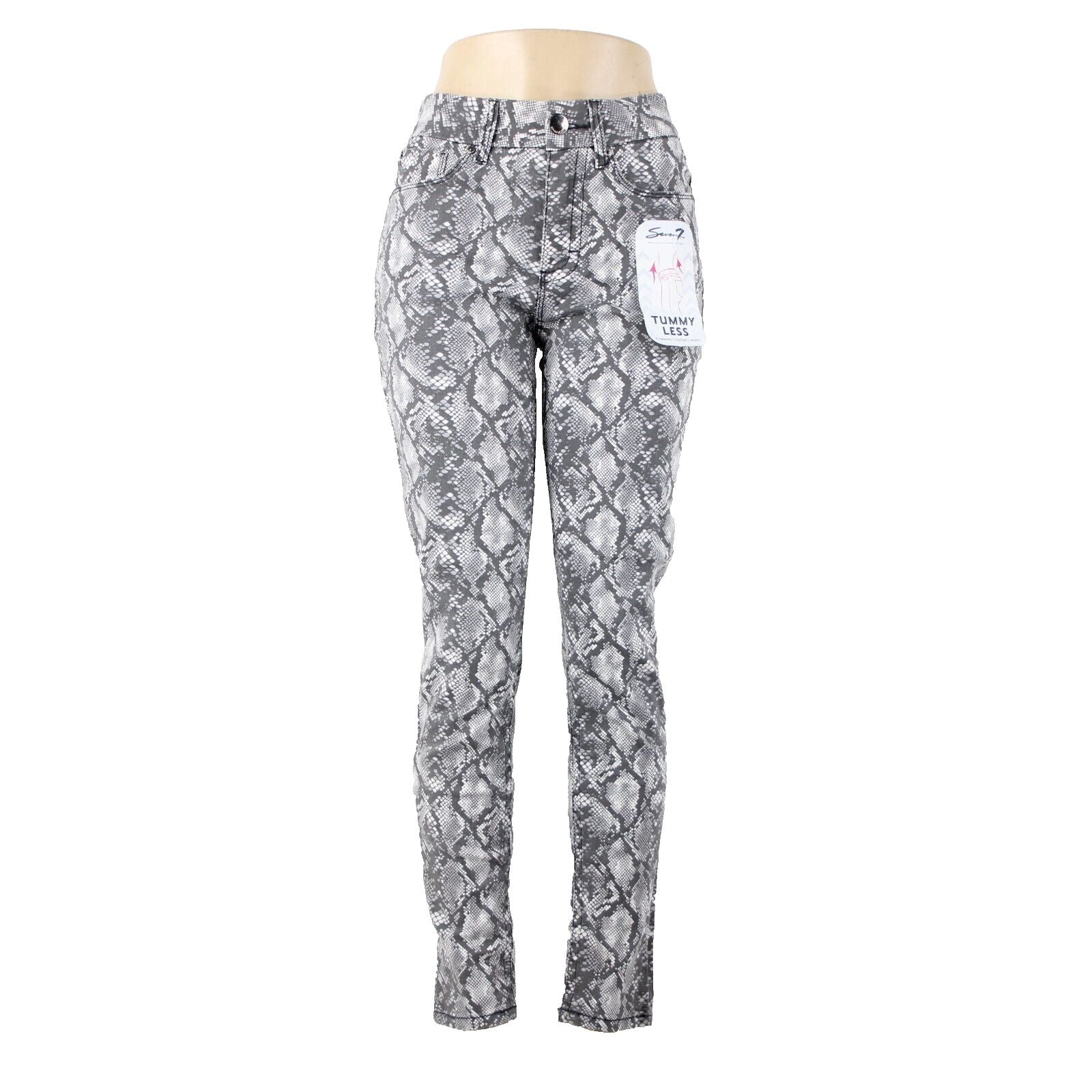 Seven NEW $69 Sz 6 x 30 Gray White Snake Print Slimming Control Cotton Pant