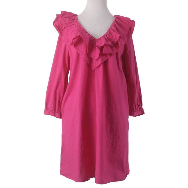 Who What Wear Dress Sz L Pink Ruffle Top Unlined Pockets 100% Cotton Dress