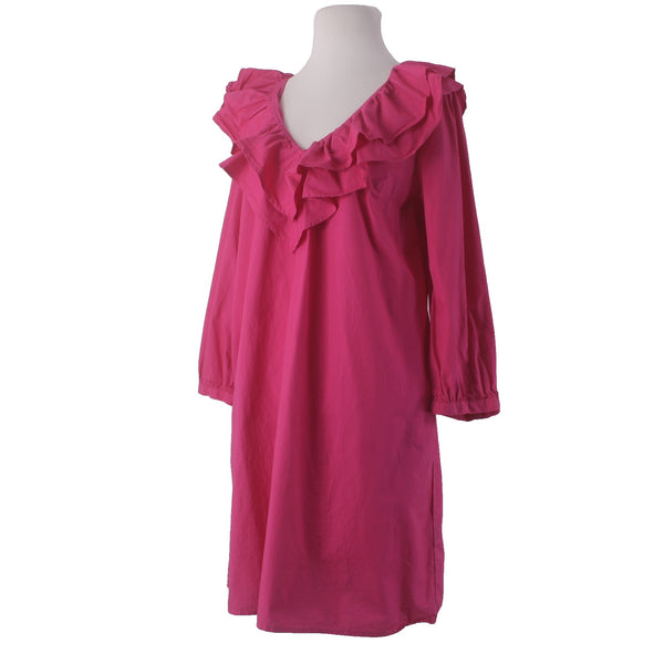 Who What Wear Dress Sz L Pink Ruffle Top Unlined Pockets 100% Cotton Dress