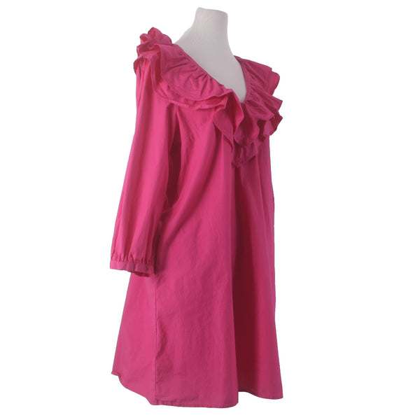 Who What Wear Dress Sz L Pink Ruffle Top Unlined Pockets 100% Cotton Dress