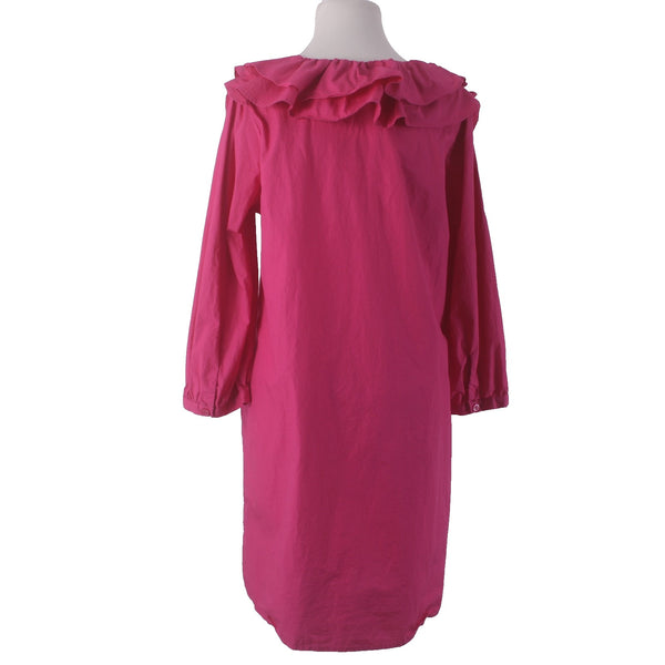 Who What Wear Dress Sz L Pink Ruffle Top Unlined Pockets 100% Cotton Dress