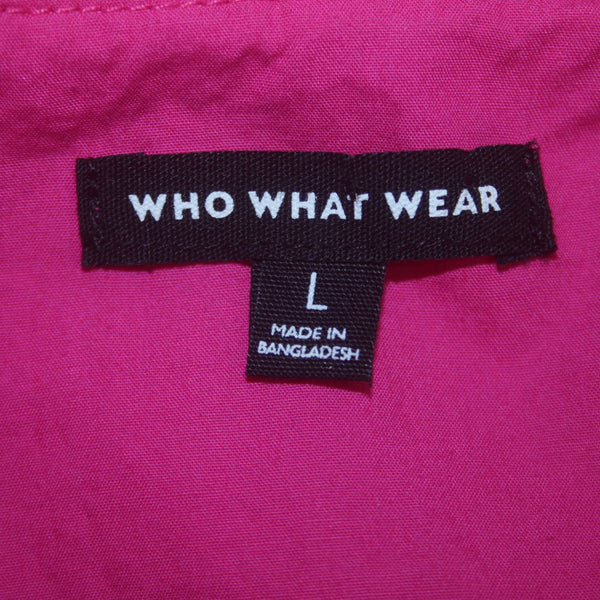 Who What Wear Dress Sz L Pink Ruffle Top Unlined Pockets 100% Cotton Dress