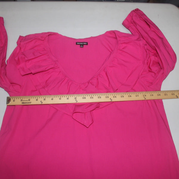 Who What Wear Dress Sz L Pink Ruffle Top Unlined Pockets 100% Cotton Dress