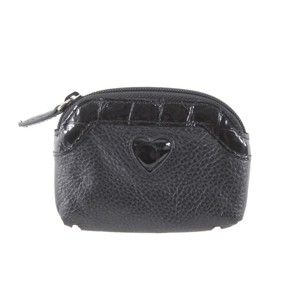 Brighton Wallet 4 x 3 x 1 Black Pebbled Heart Design Zipper Leather Wallet