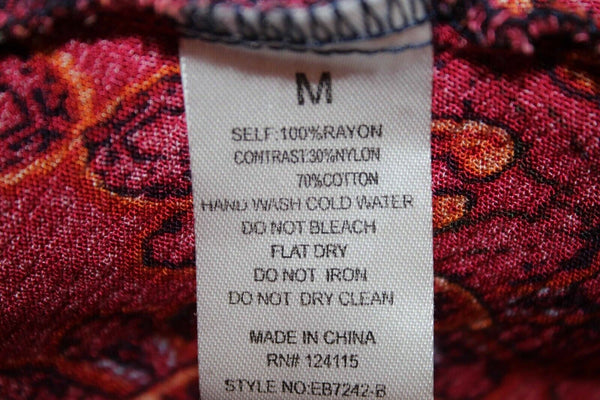 Elodie Sz M Navy Blue Red Multi Lace Insert Rayon Nylon Cotton Top