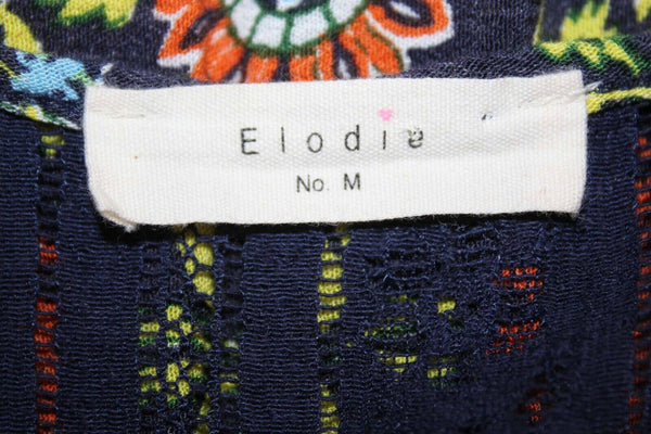 Elodie Sz M Navy Blue Red Multi Lace Insert Rayon Nylon Cotton Top