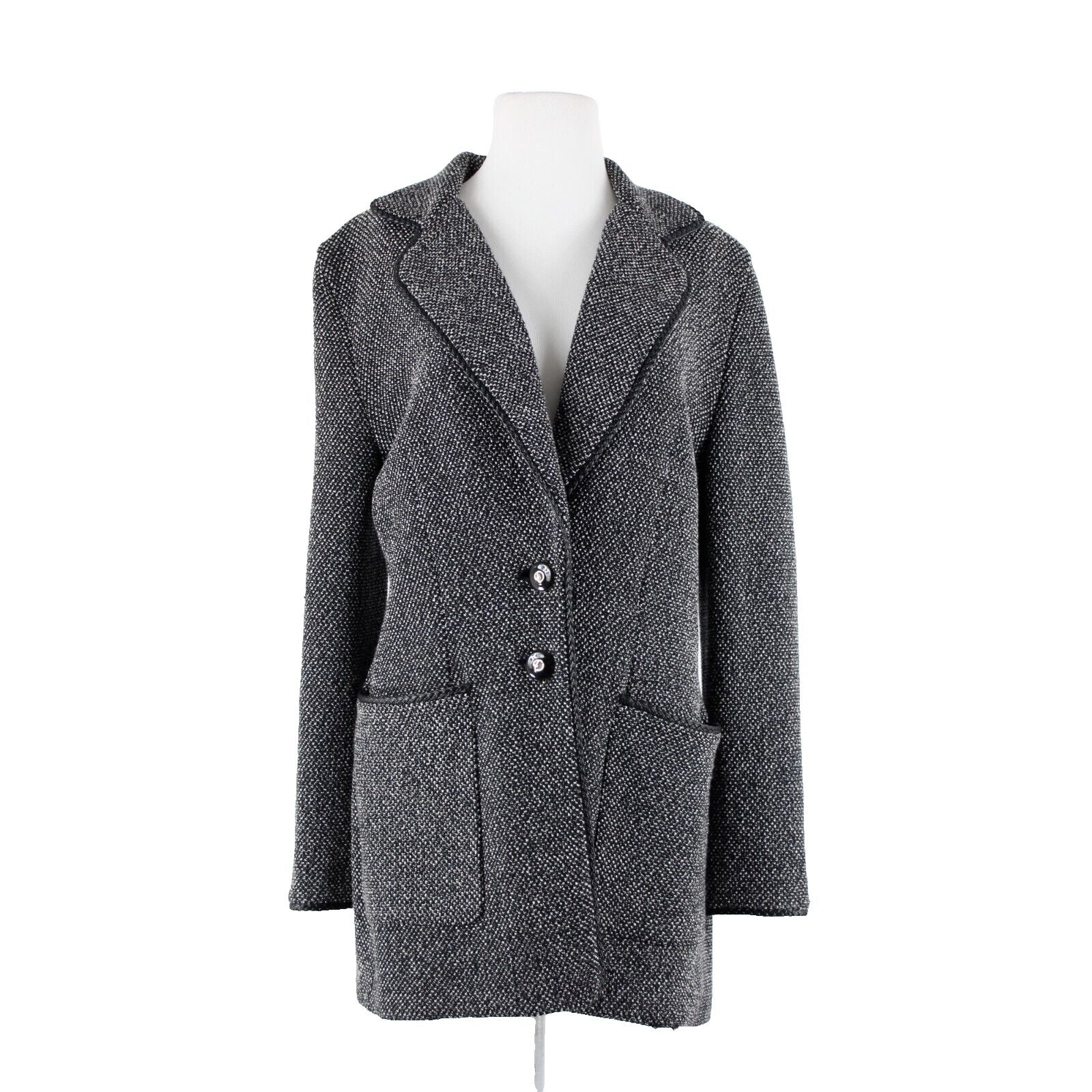 St John Collection Sz 10 Black White Novelty Knit Pocket Wool Viscose Rayon Coat