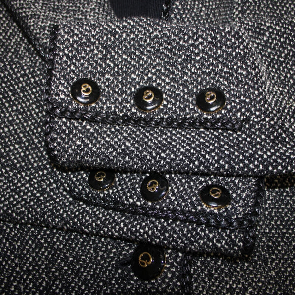 St John Collection Sz 10 Black White Novelty Knit Pocket Wool Viscose Rayon Coat