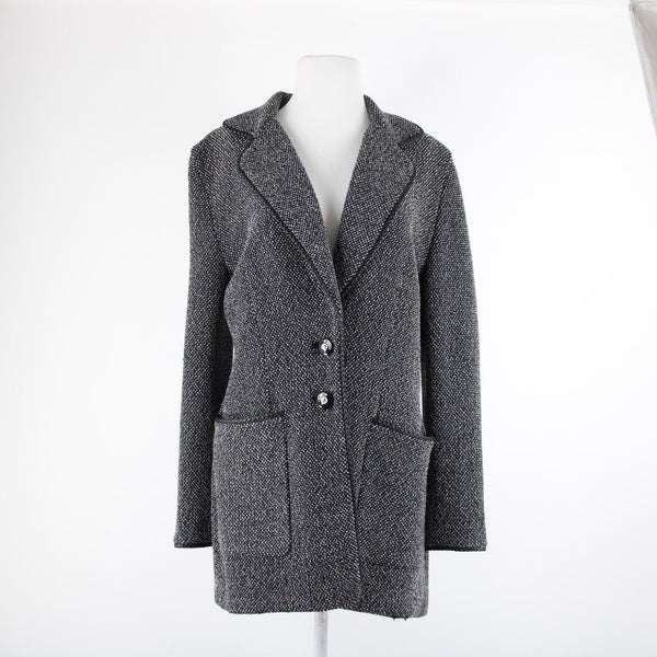 St John Collection Sz 10 Black White Novelty Knit Pocket Wool Viscose Rayon Coat