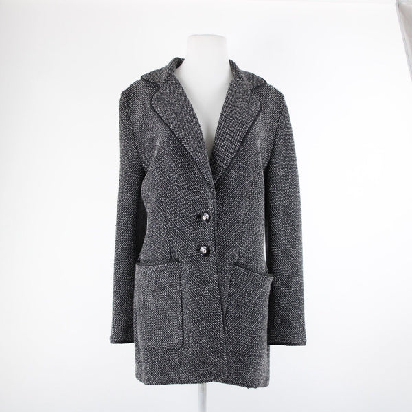 St John Collection Sz 10 Black White Novelty Knit Pocket Wool Viscose Rayon Coat