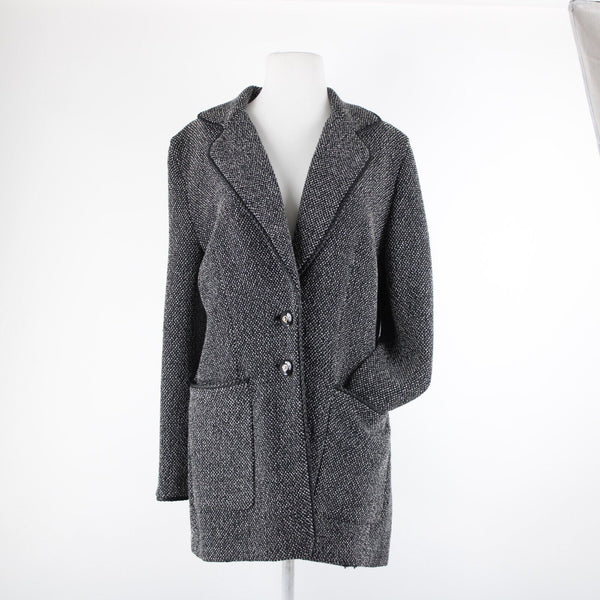 St John Collection Sz 10 Black White Novelty Knit Pocket Wool Viscose Rayon Coat