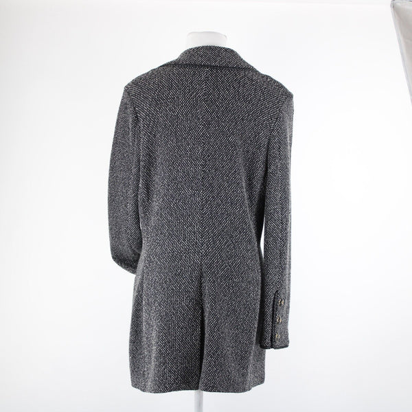 St John Collection Sz 10 Black White Novelty Knit Pocket Wool Viscose Rayon Coat