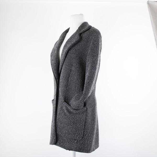 St John Collection Sz 10 Black White Novelty Knit Pocket Wool Viscose Rayon Coat